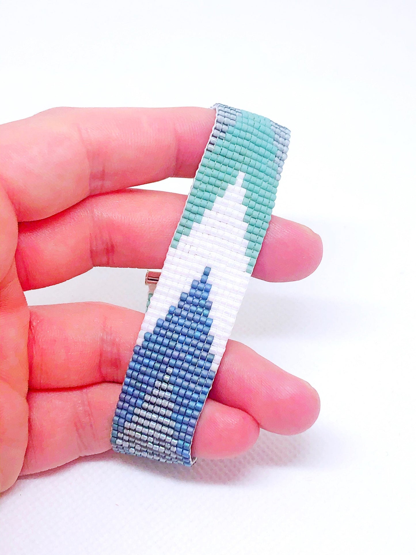 Green and blue bead loom bracelet