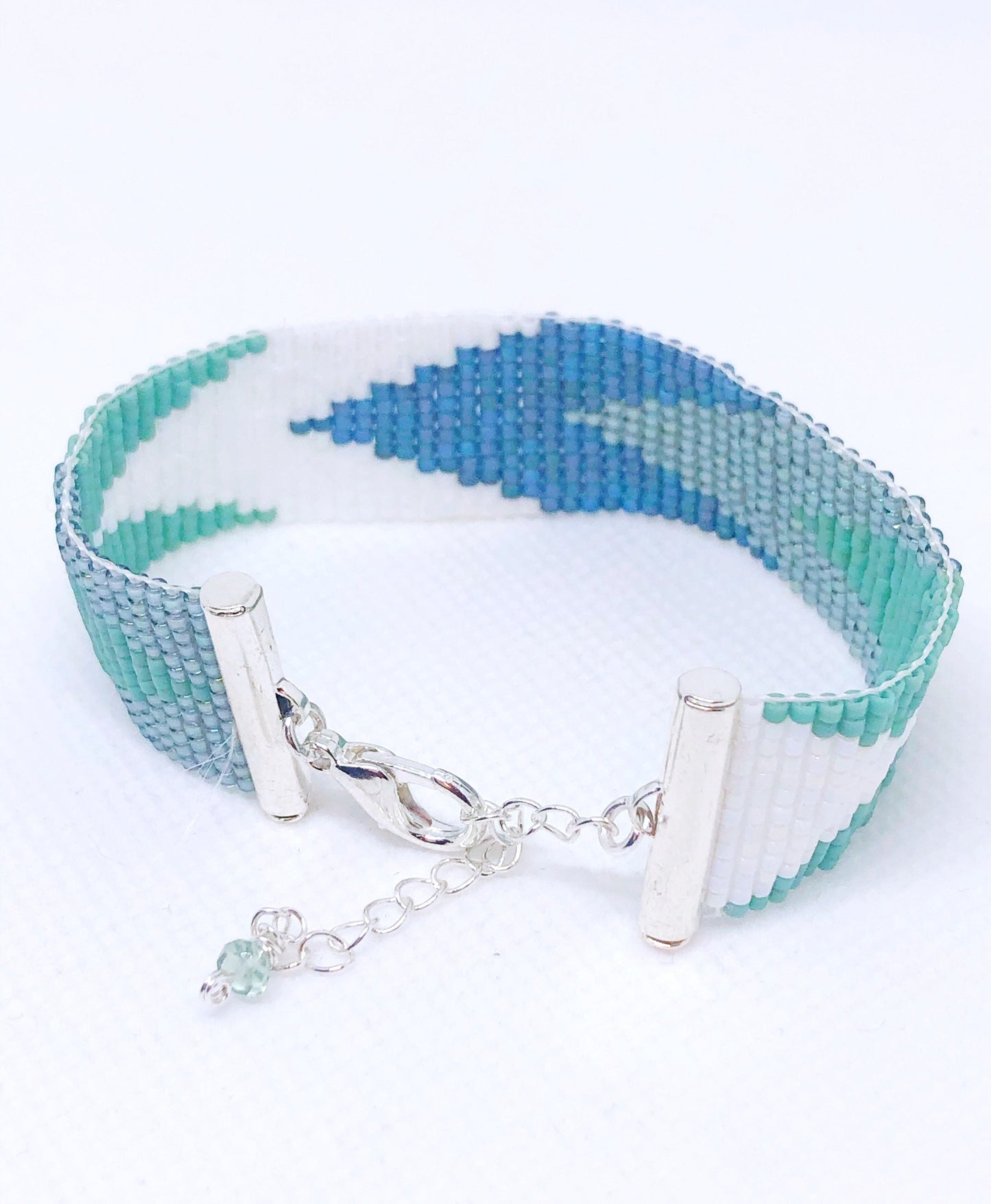 Green and blue bead loom bracelet