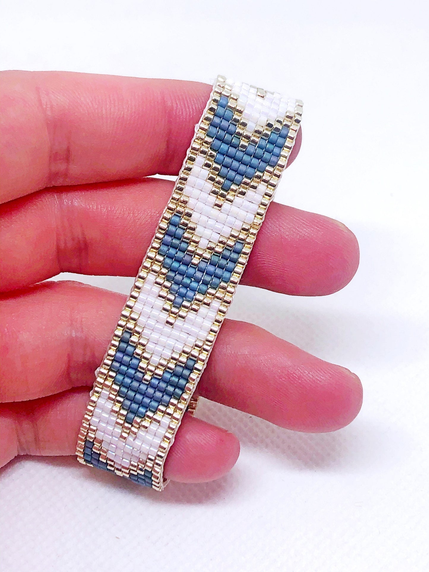 Blue chevron bead loom bracelet