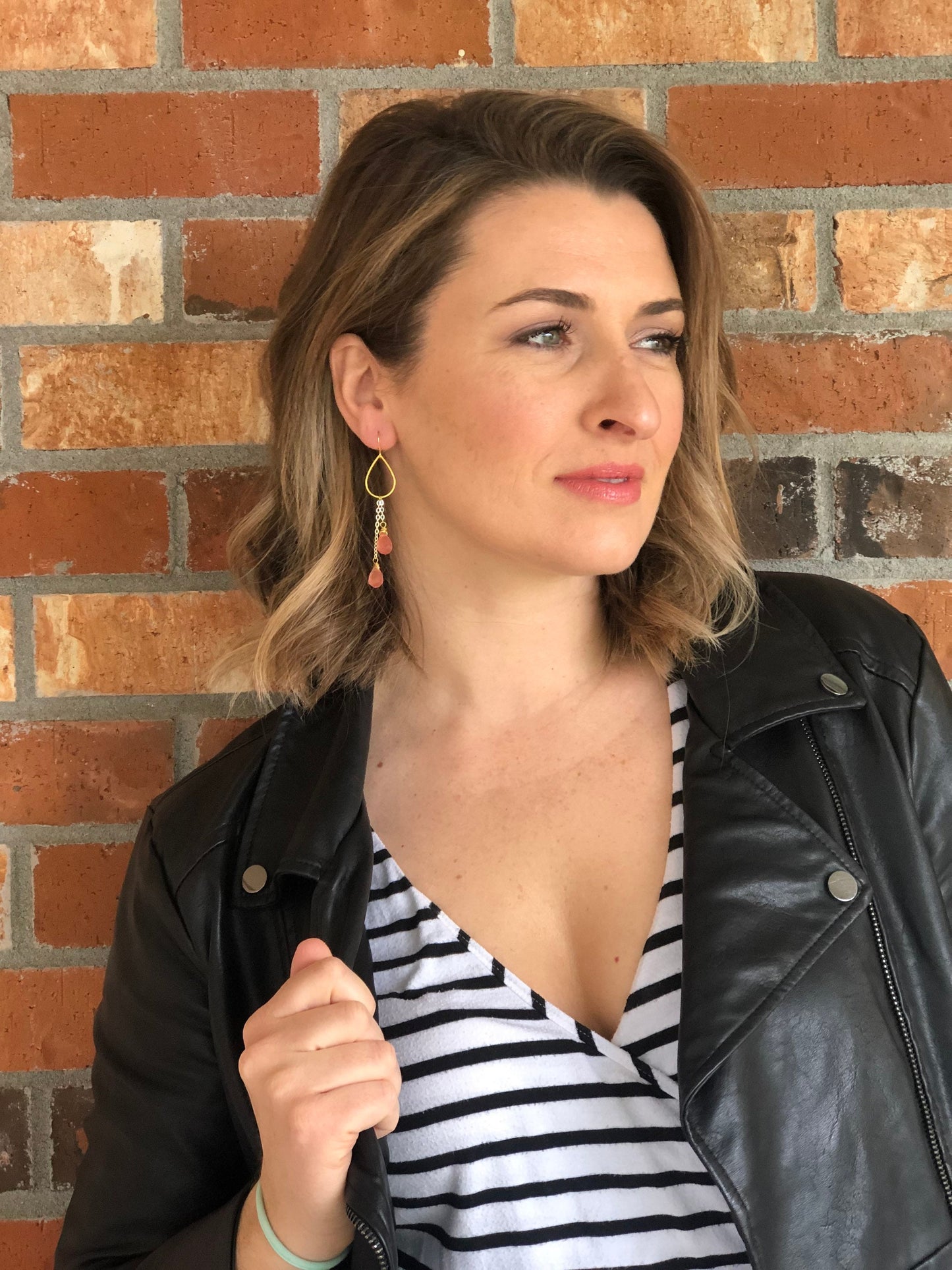 Hexagon cherry quartz gemstone earrings