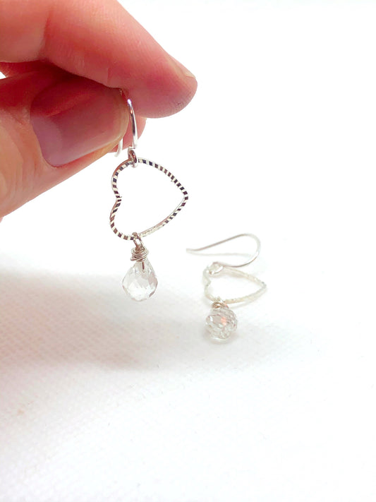 Silver heart with quartz teardrop