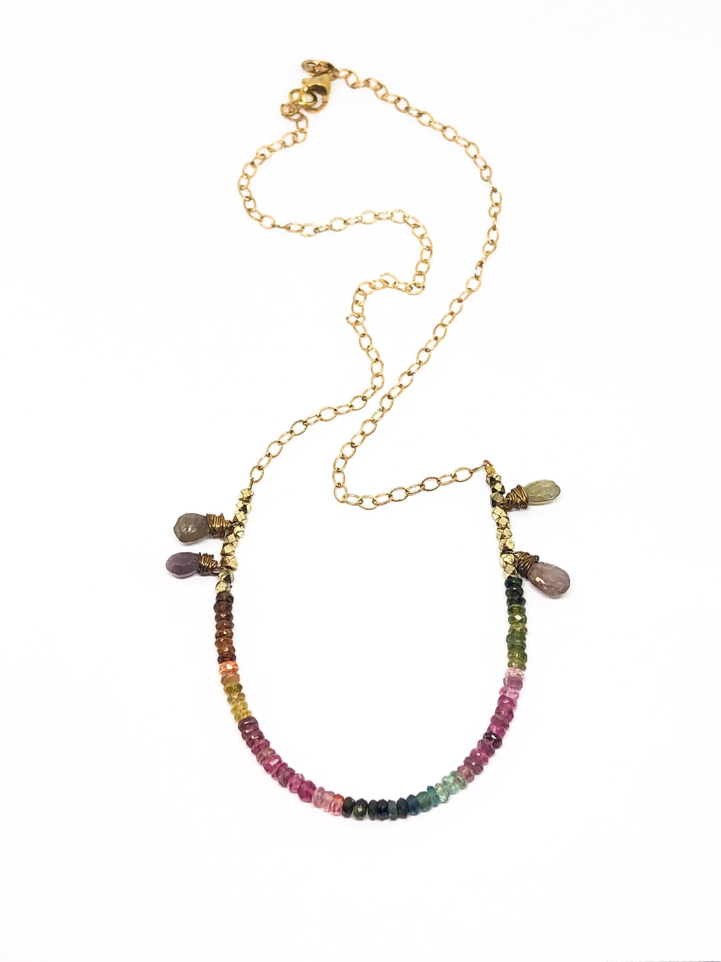 Rainbow tourmaline necklace with sapphire teardrops