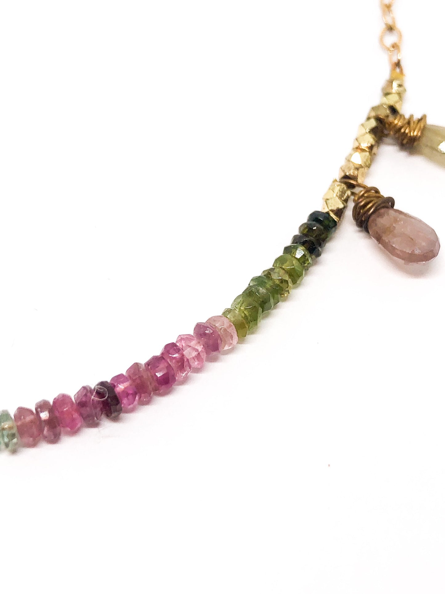 Rainbow tourmaline necklace with sapphire teardrops