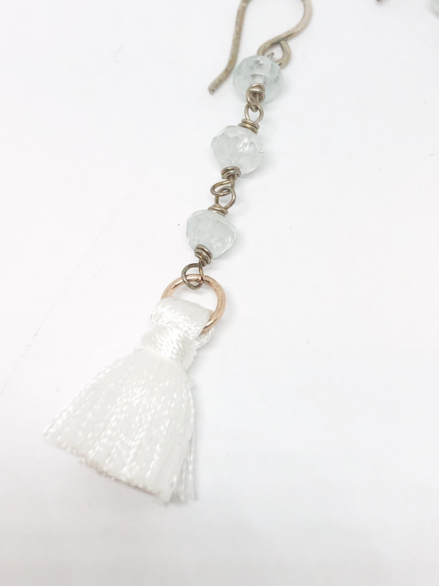 Aquamarine and white tassel earrings