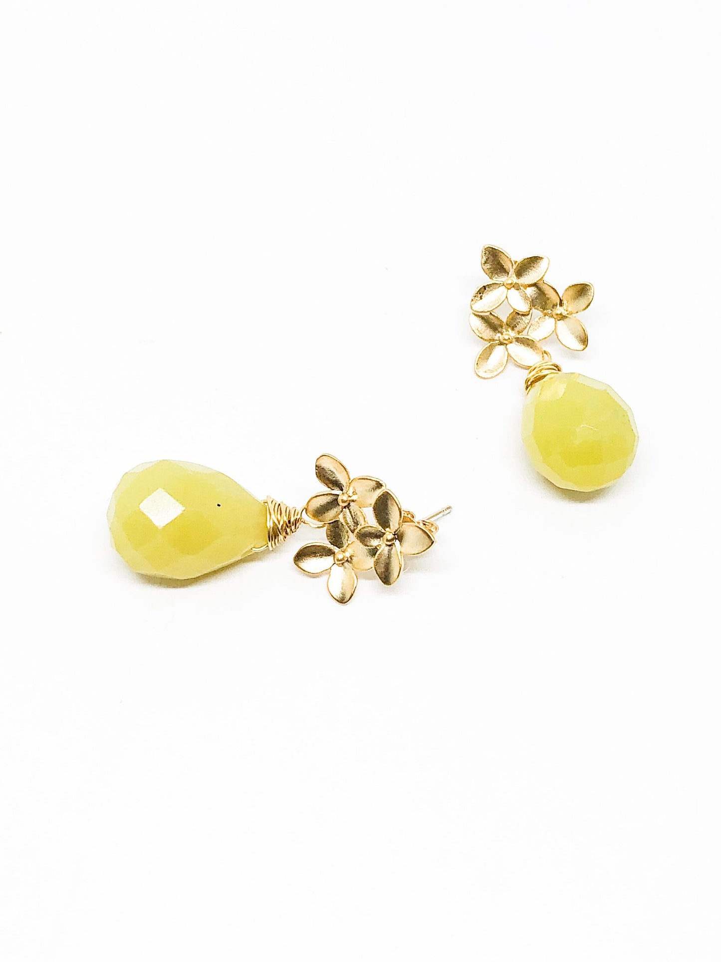 Lime green lemon jade teardrop gemstone earrings
