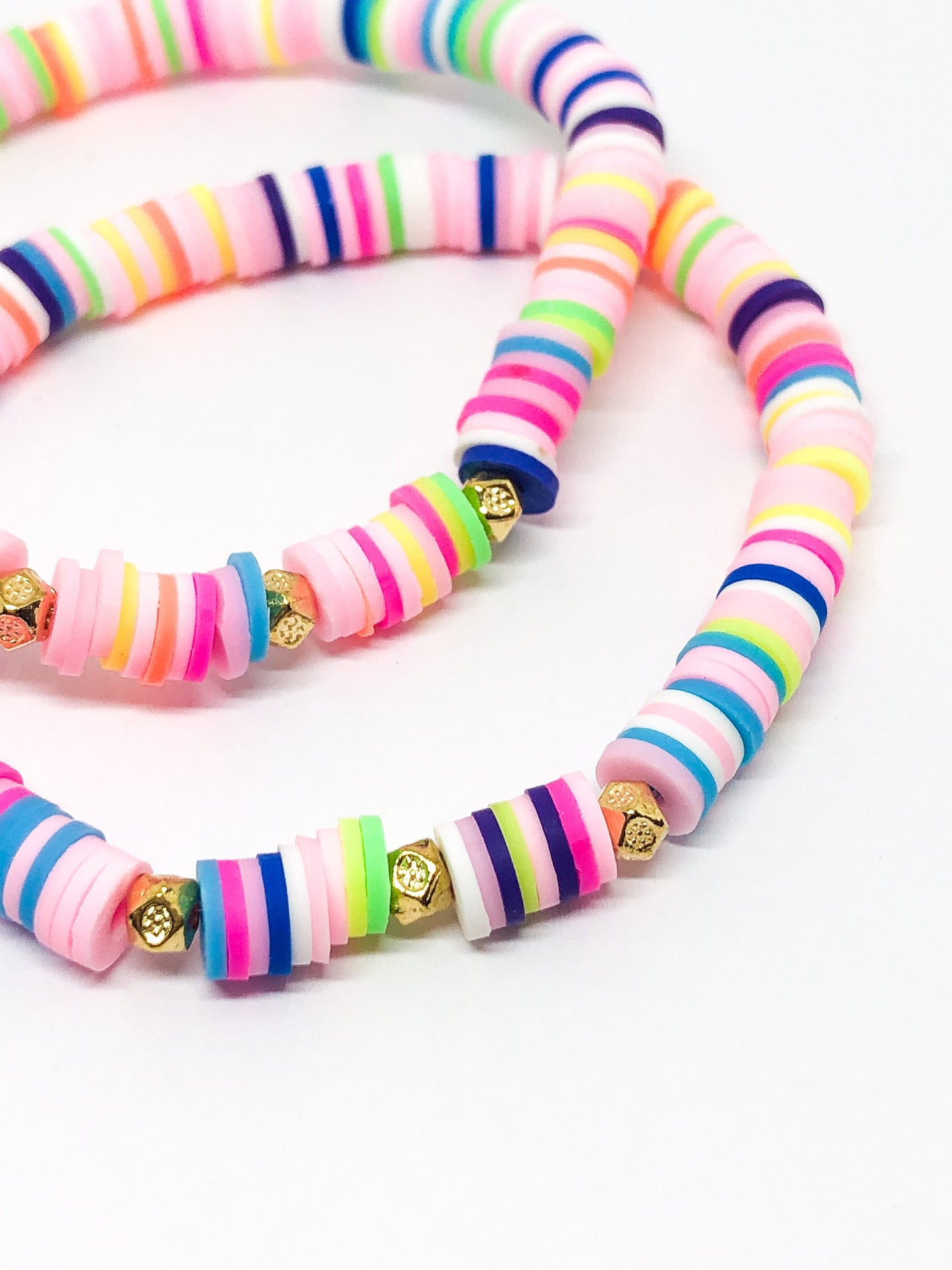 Vinyl disk heishi stack bracelet set