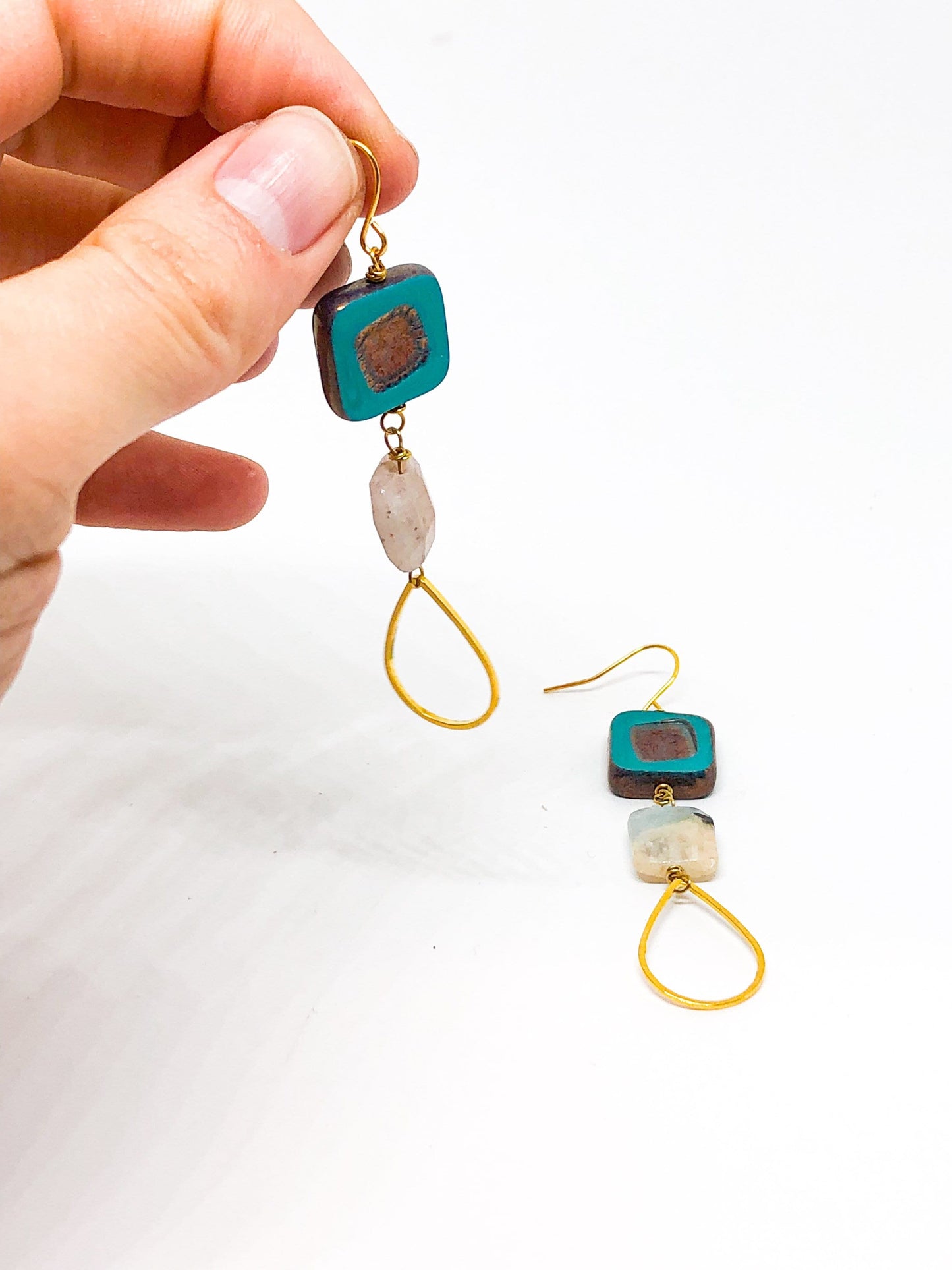 Aquamarine and Czech class statement earrings