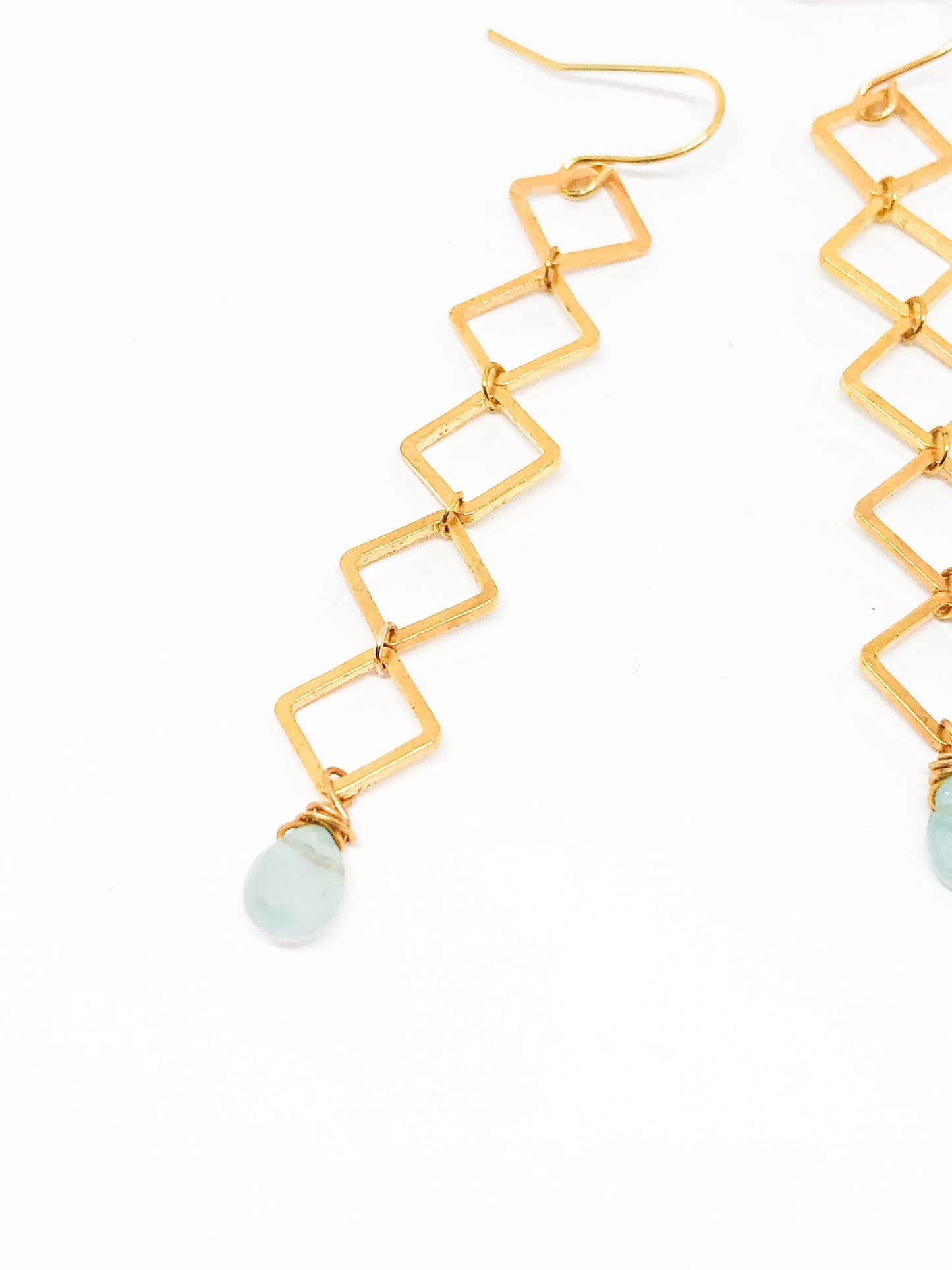 Long diamond and aquamarine earrings