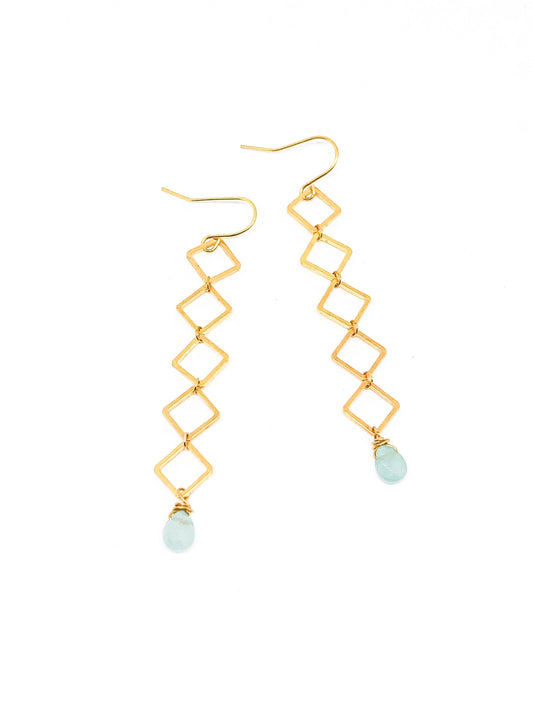 Long diamond and aquamarine earrings
