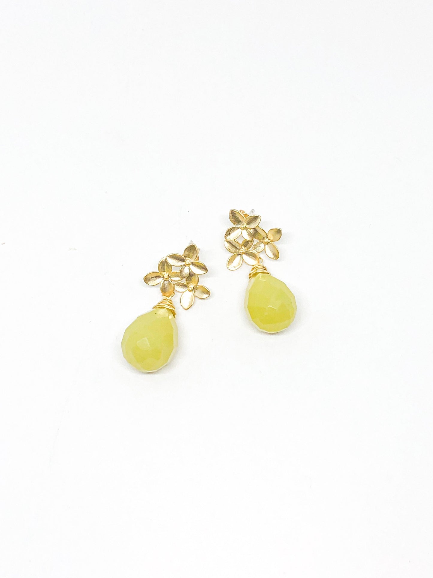 Lime green lemon jade teardrop gemstone earrings