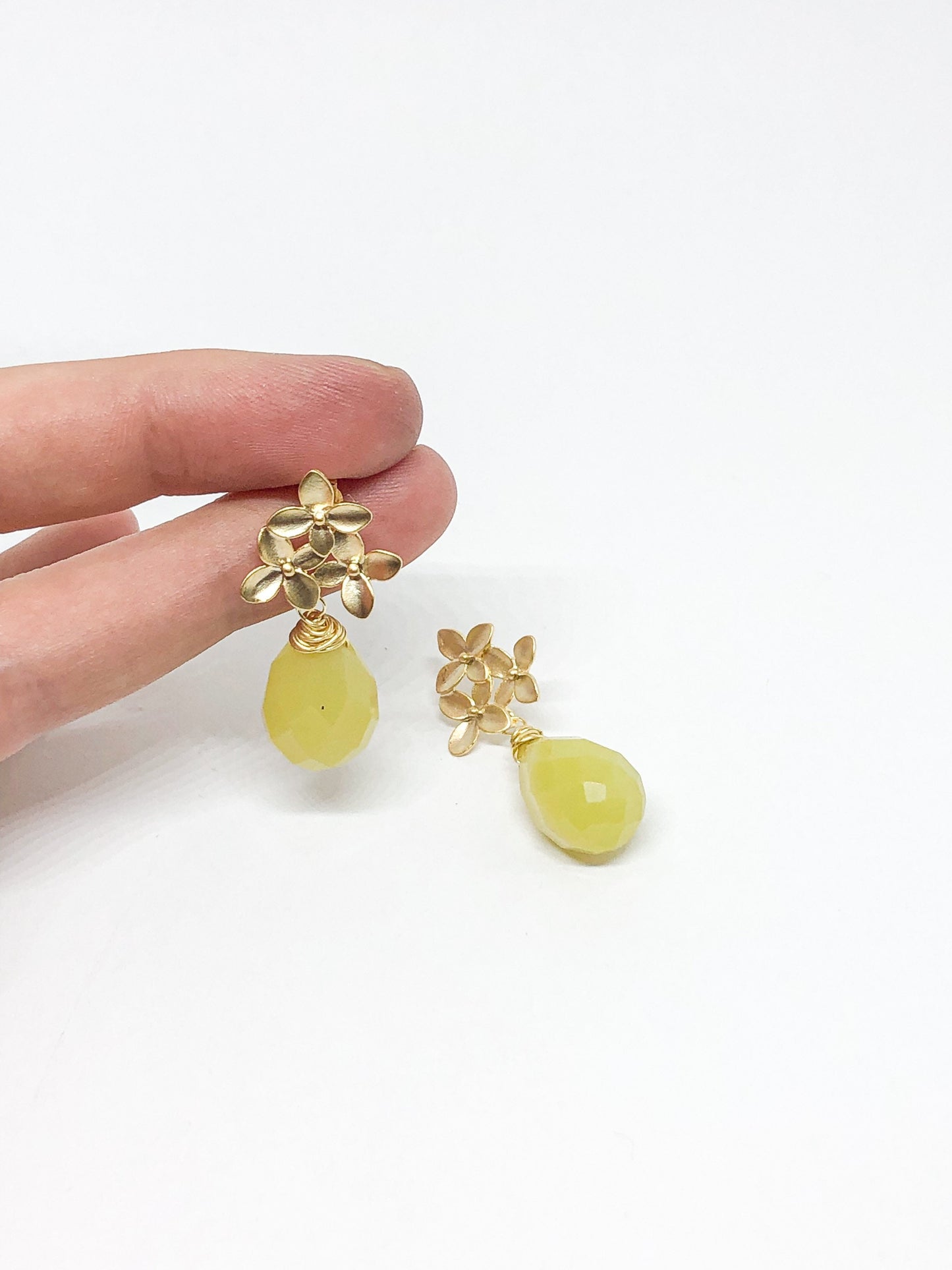 Lime green lemon jade teardrop gemstone earrings