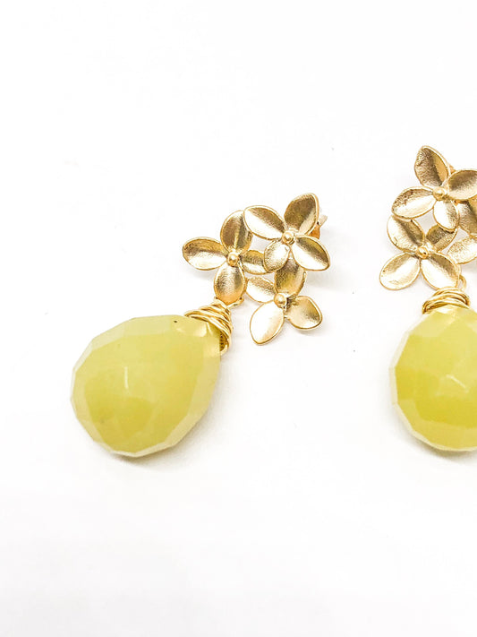 Lime green lemon jade teardrop gemstone earrings