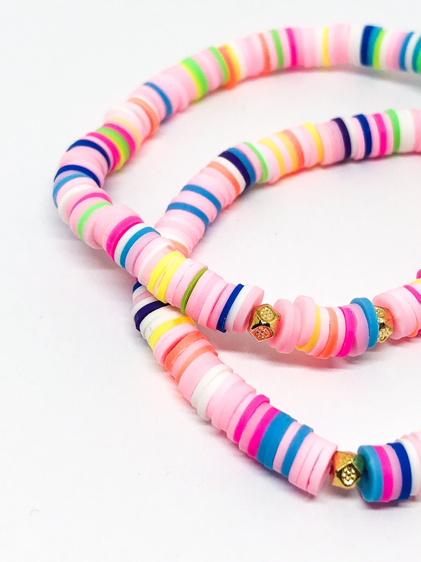 Vinyl disk heishi stack bracelet set