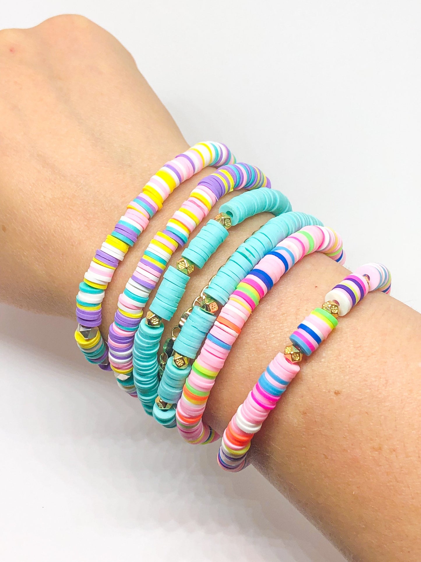 Vinyl disk heishi stack bracelet set