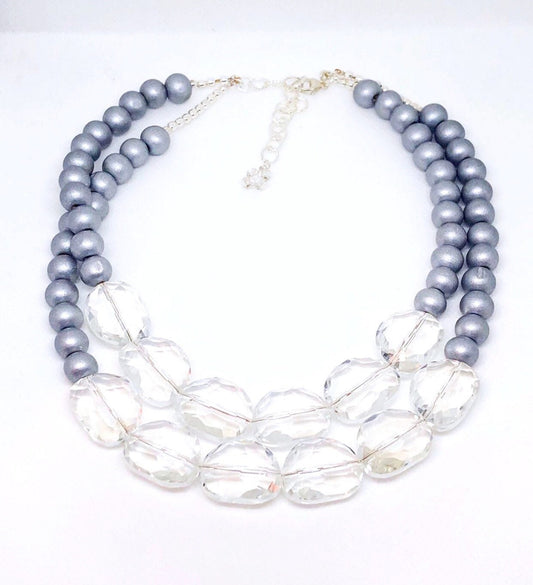 Wood and glass statement necklace