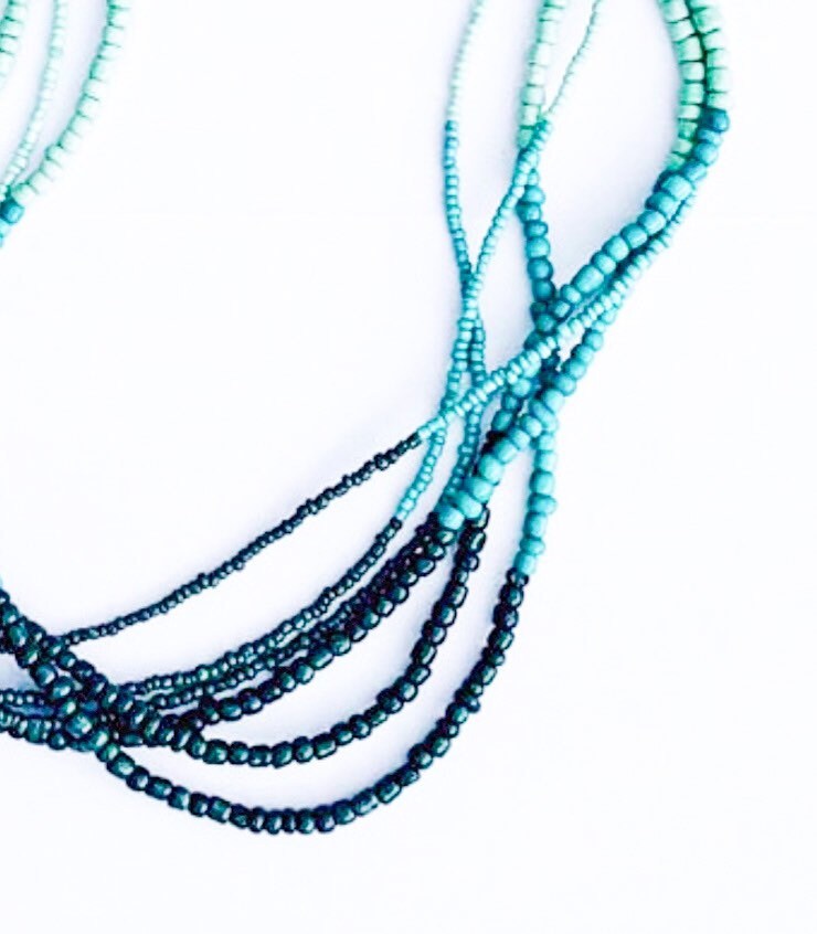 Multi strand turquoise seed bead necklace