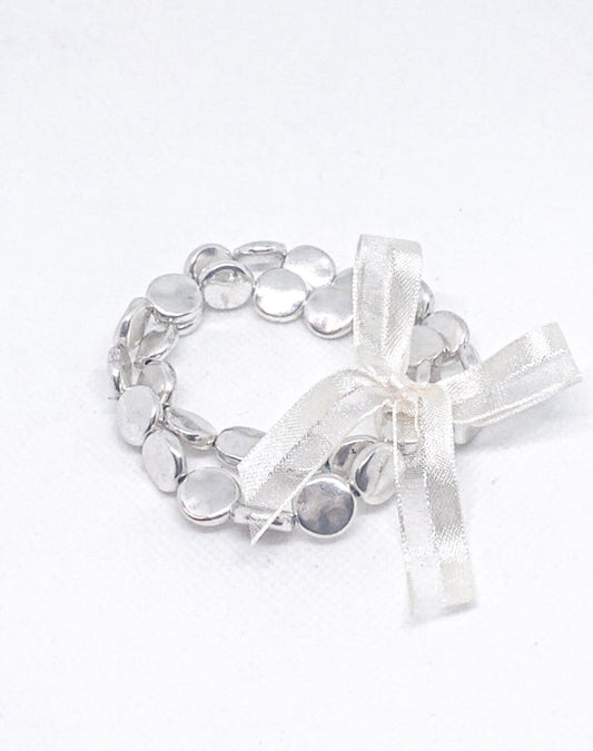 Silver colored stretchy bracelet set of 2