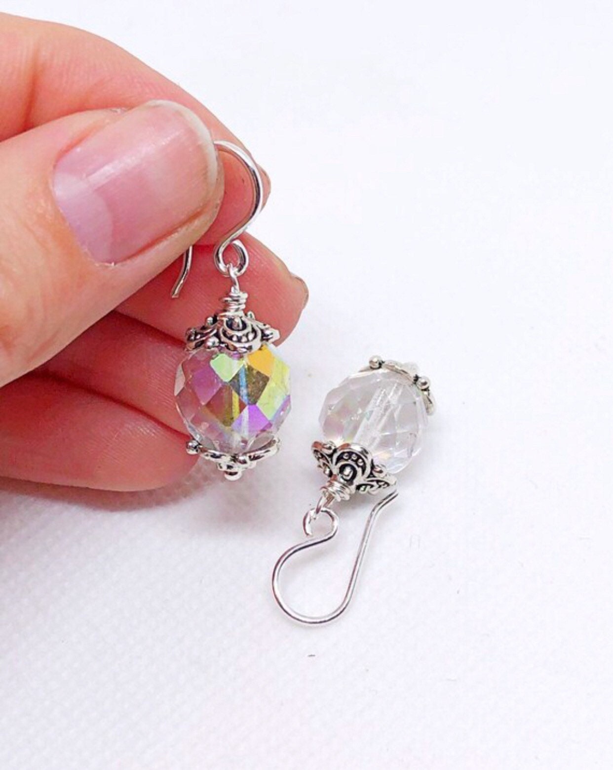 Faceted clear glass earrings with silver