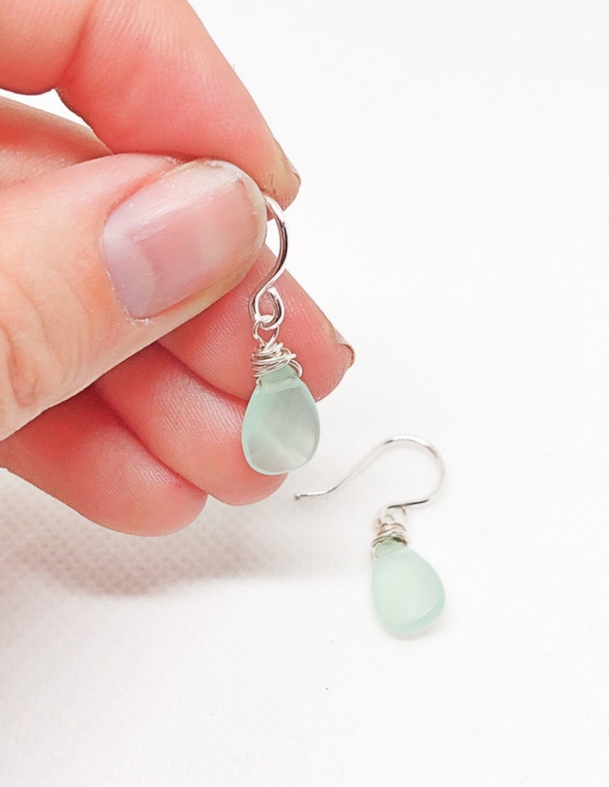 Chalcedony mint green teardrop earrings