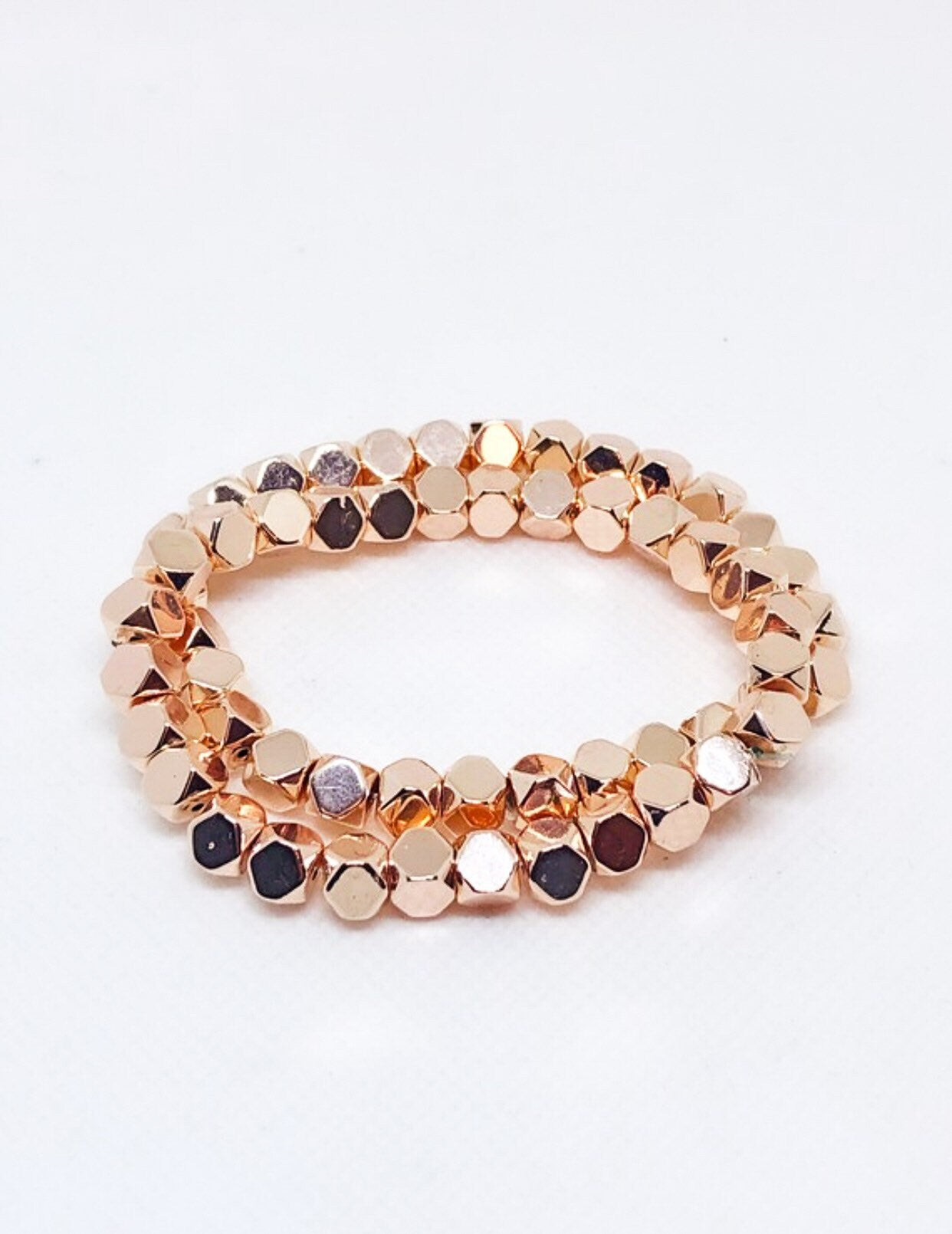 Rose gold metal beaded bracelets with stretch