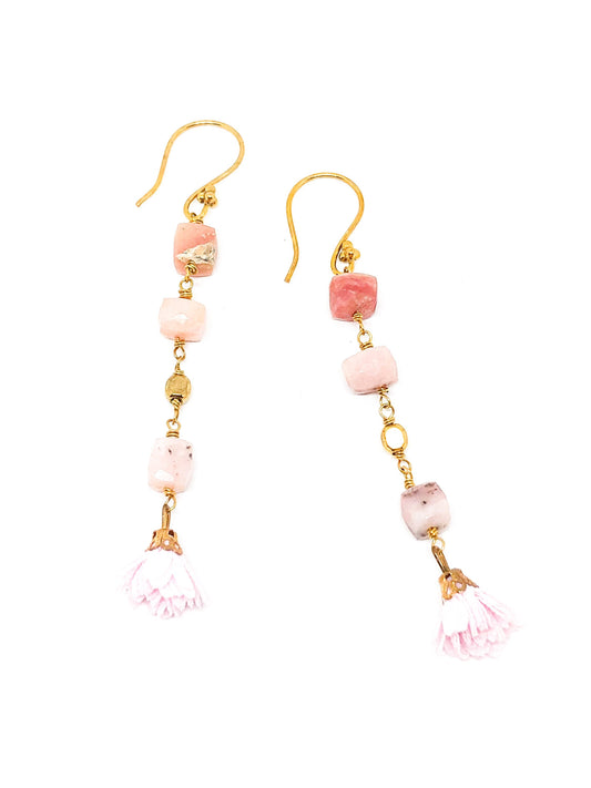 Pink onyx earrings with tassel