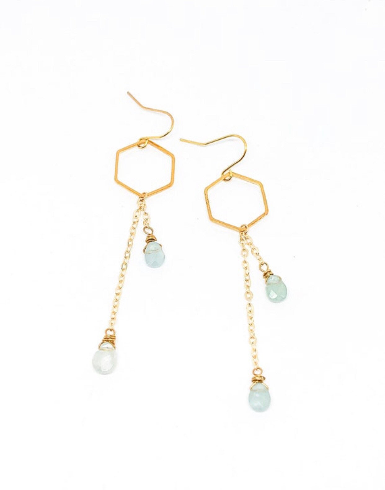 Hexagon cherry quartz gemstone earrings