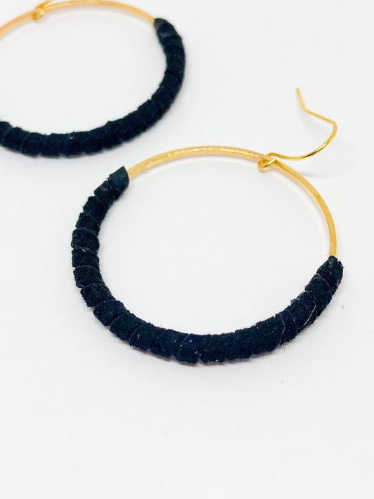 Black faux suede hoop earrings