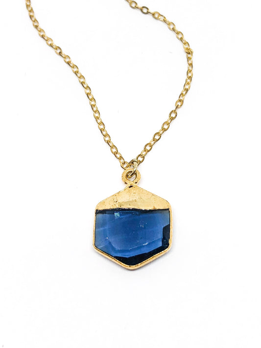 Faceted blue glass pendant necklace