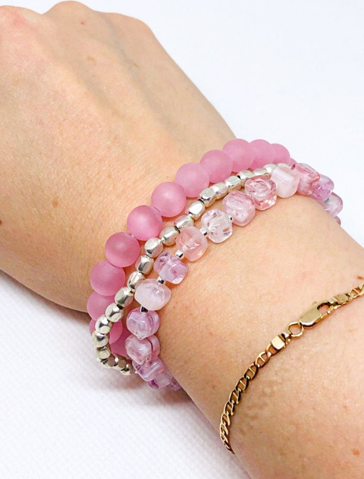 Pink stretch bracelets (set of 3)