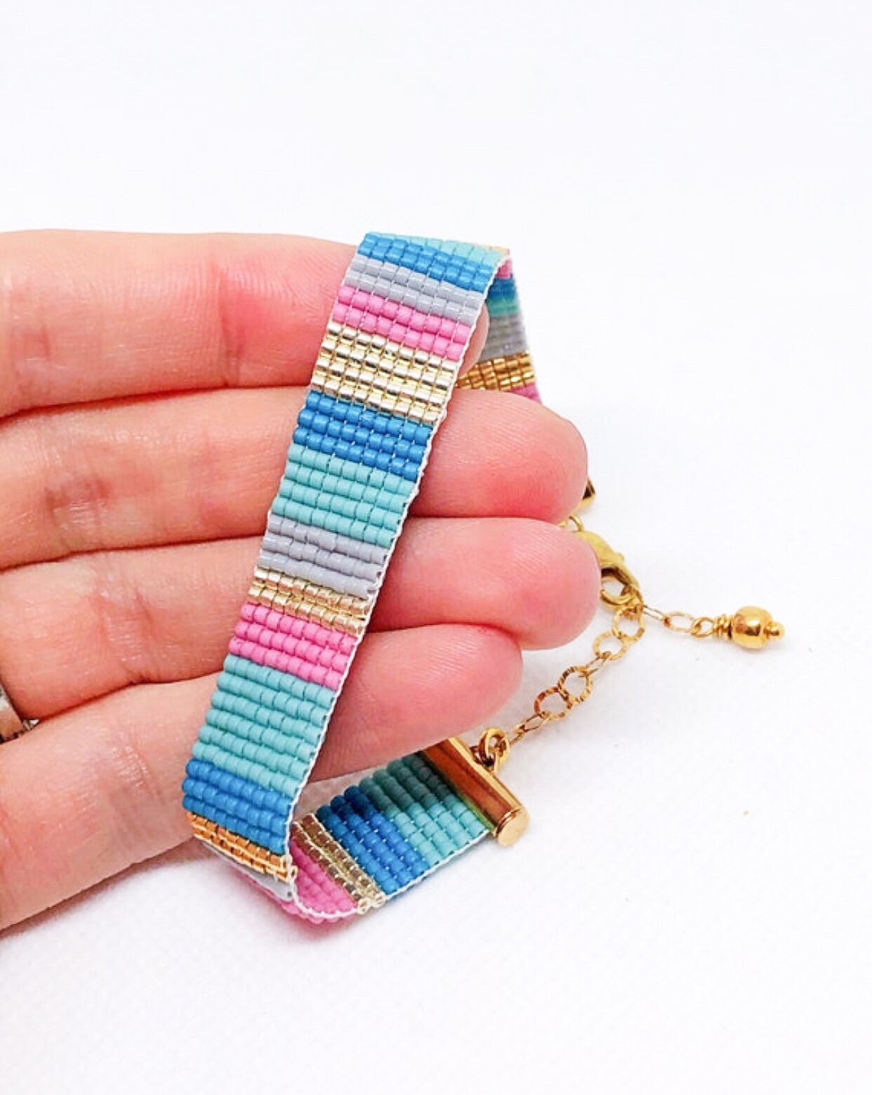 Bright colored bead loom bracelet