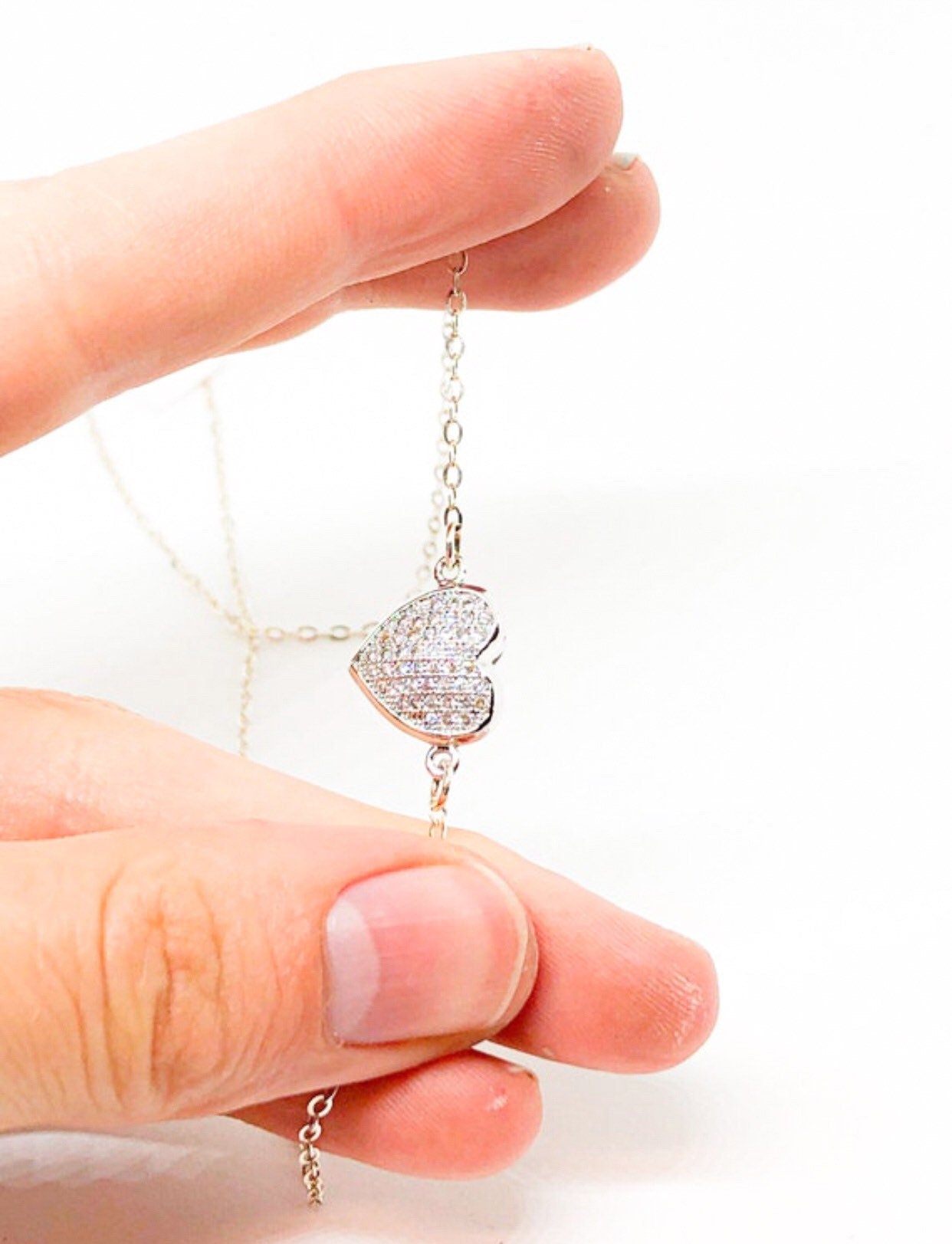 Silver rhinestone heart necklace