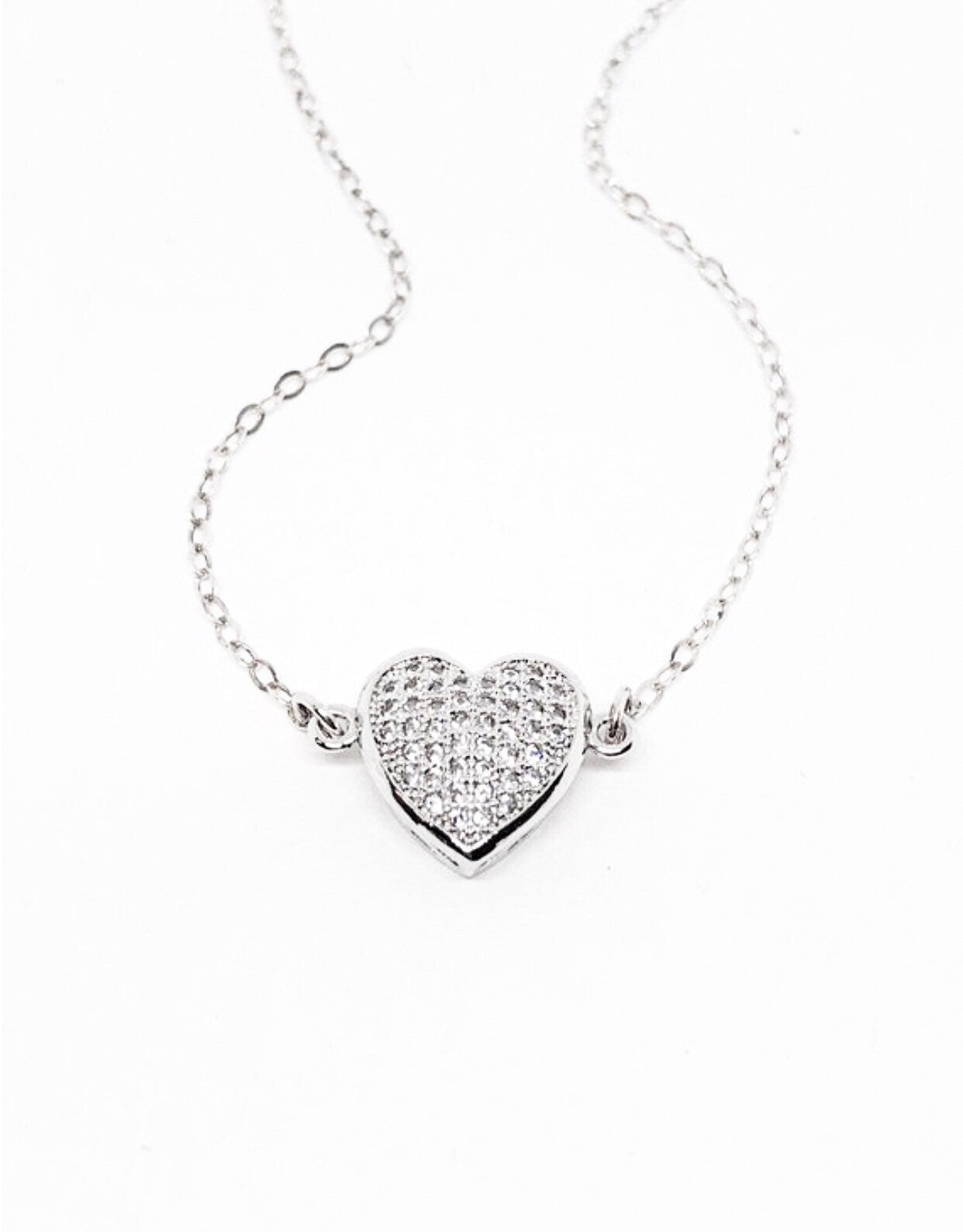 Silver rhinestone heart necklace
