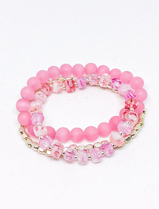Pink stretch bracelets (set of 3)