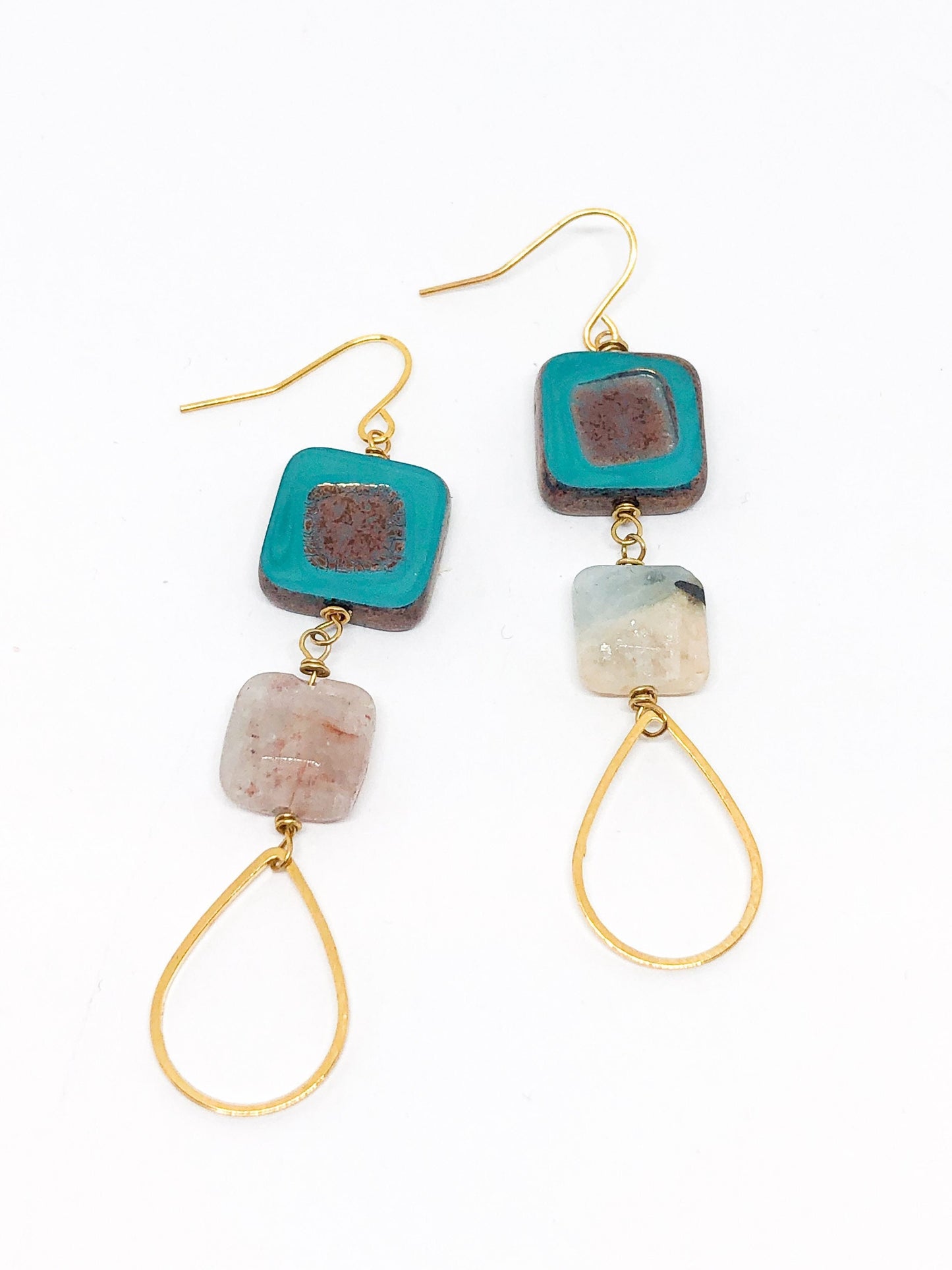 Aquamarine and Czech class statement earrings
