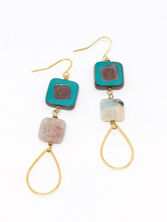 Aquamarine and Czech class statement earrings