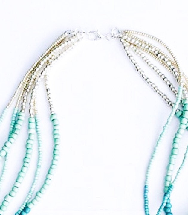 Multi strand turquoise seed bead necklace