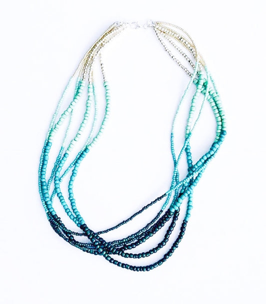 Multi strand turquoise seed bead necklace