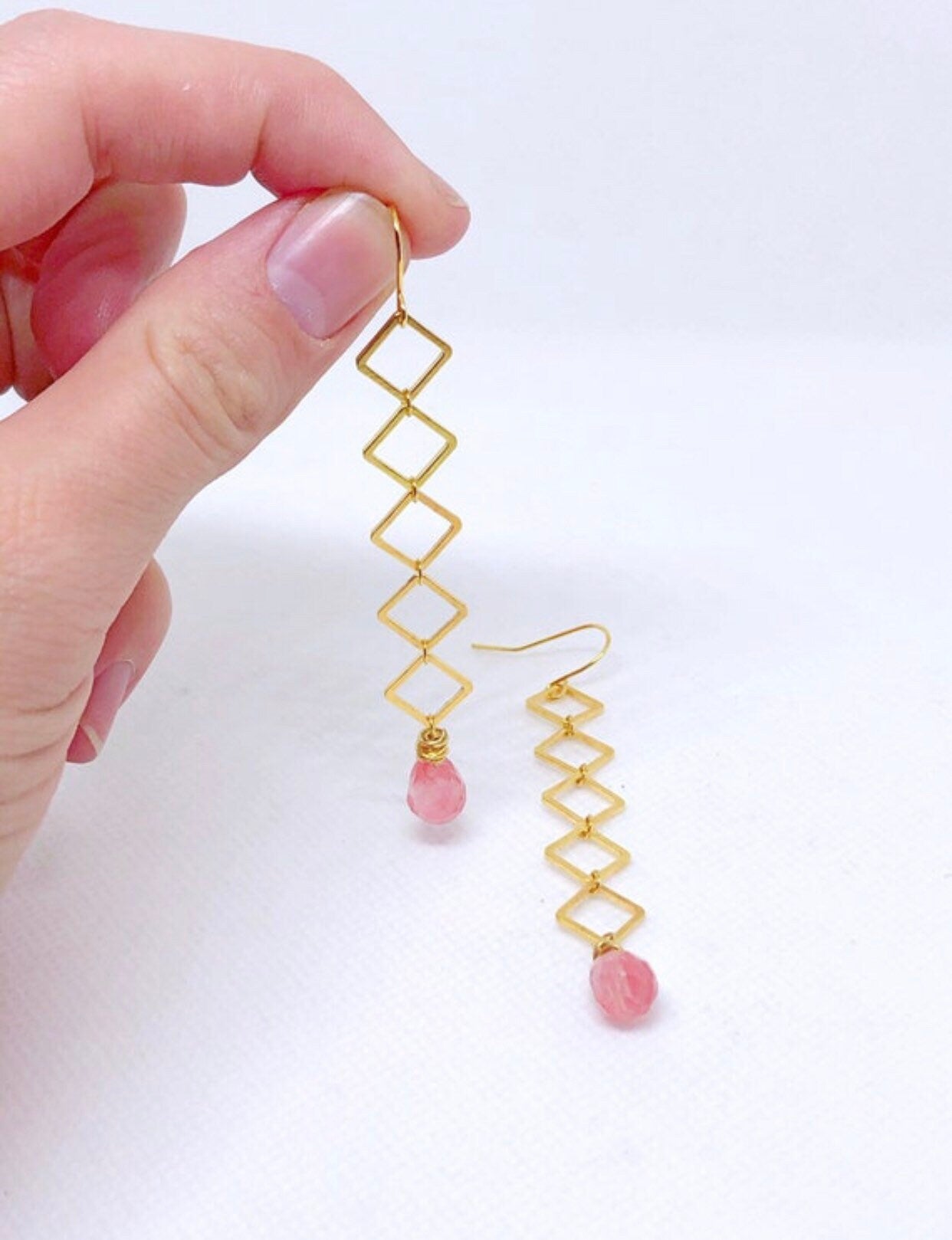 Long diamond and aquamarine earrings