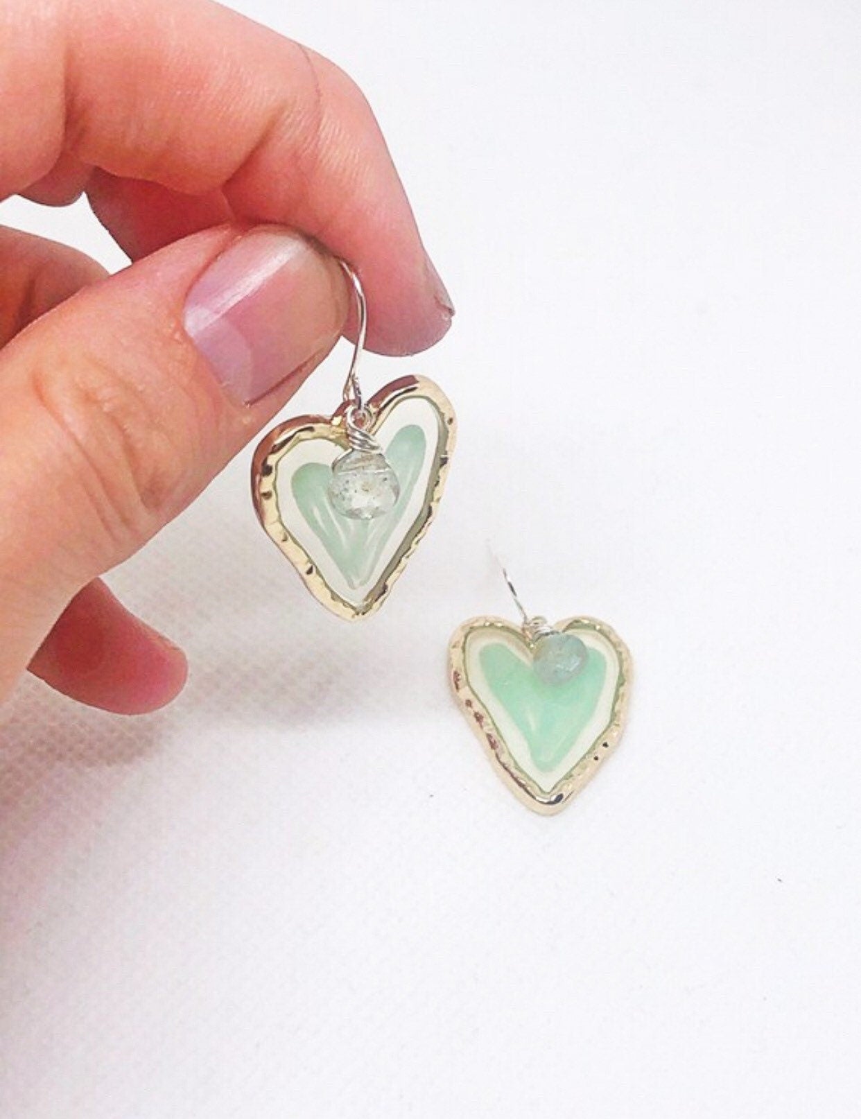 Mint green stained glass earrings
