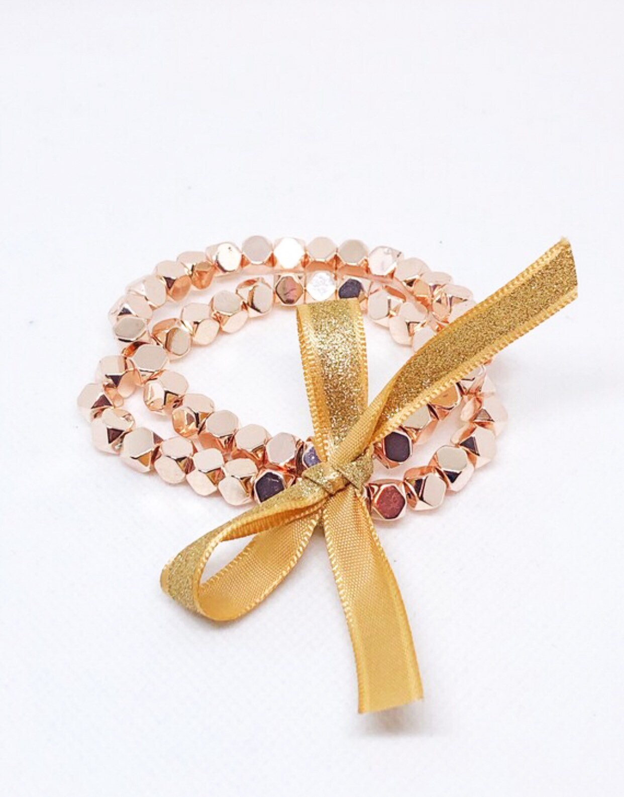 Rose gold metal beaded bracelets with stretch