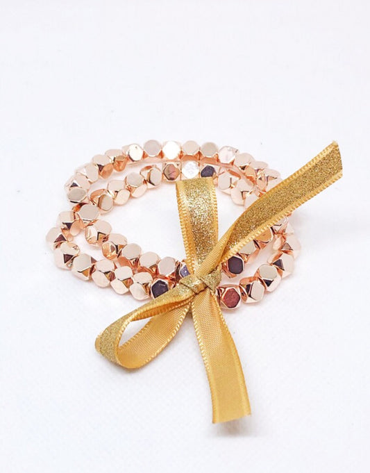 Rose gold metal beaded bracelets with stretch