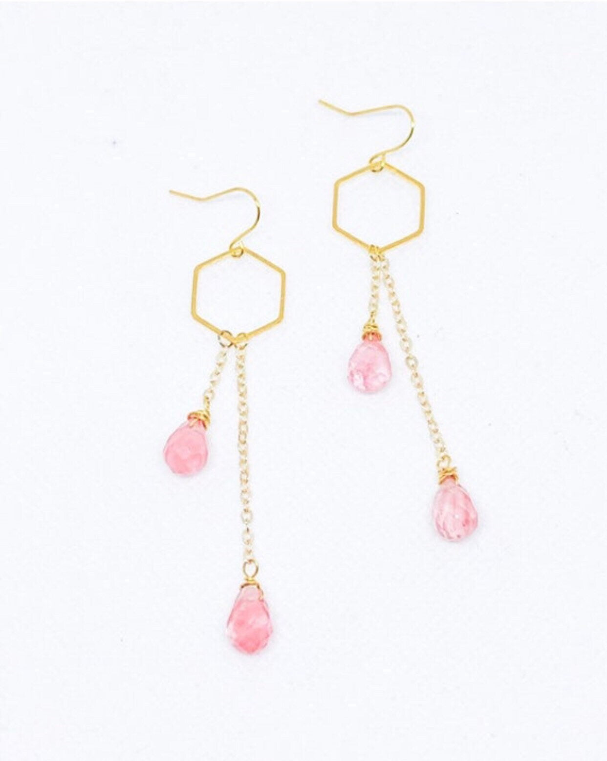 Aquamarine statement earrings with hexagon gold piece