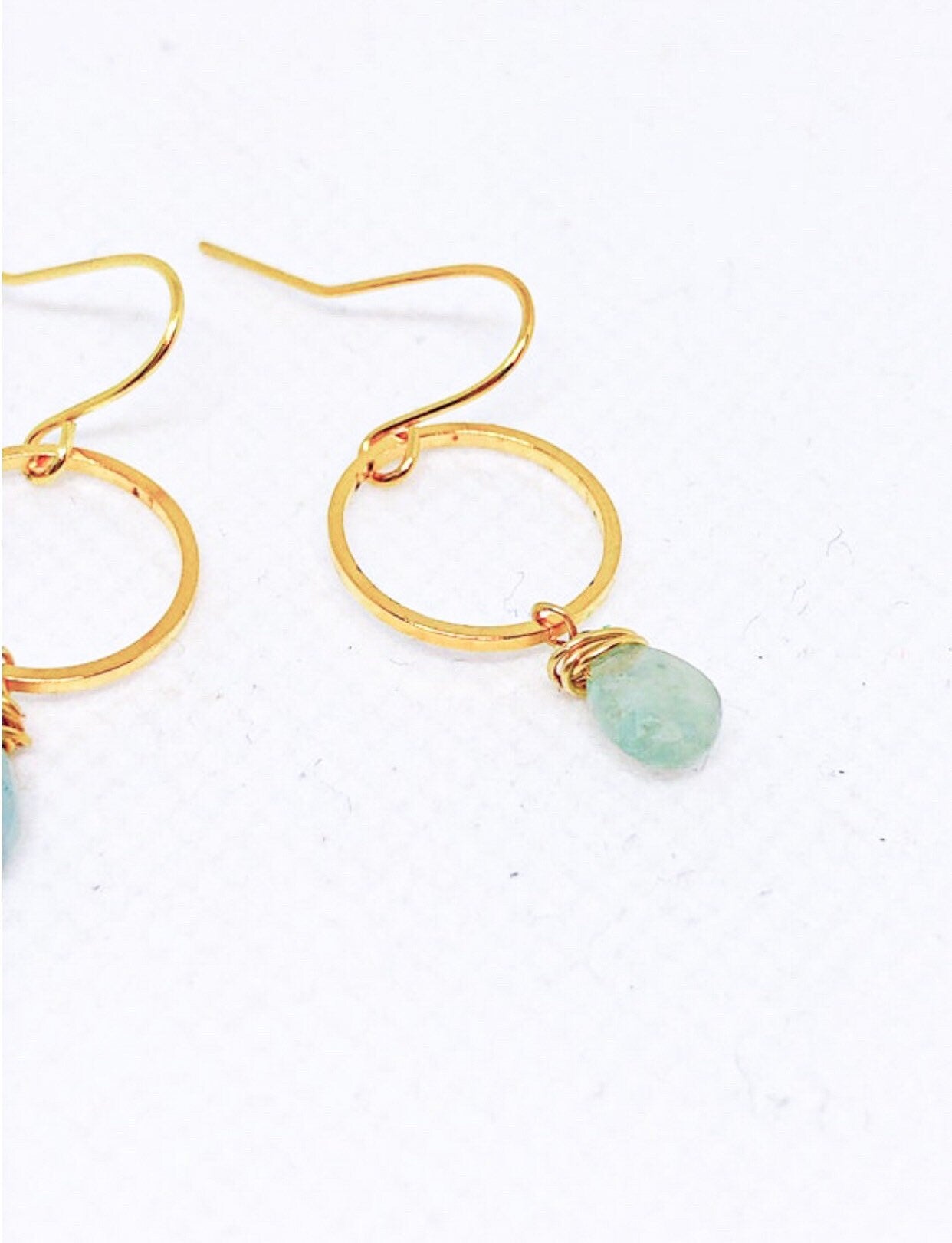 Aquamarine teardrop gemstone earrings with gold circle