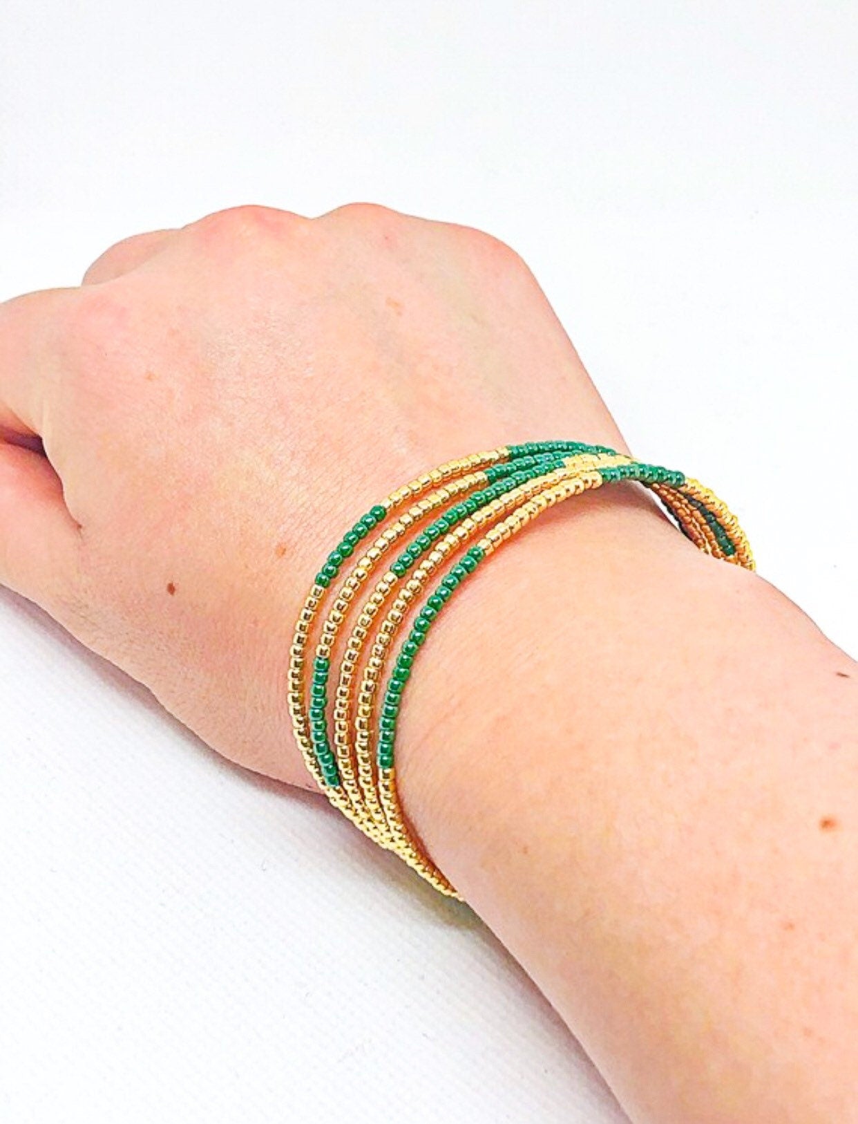 Dark green memory wire bracelet