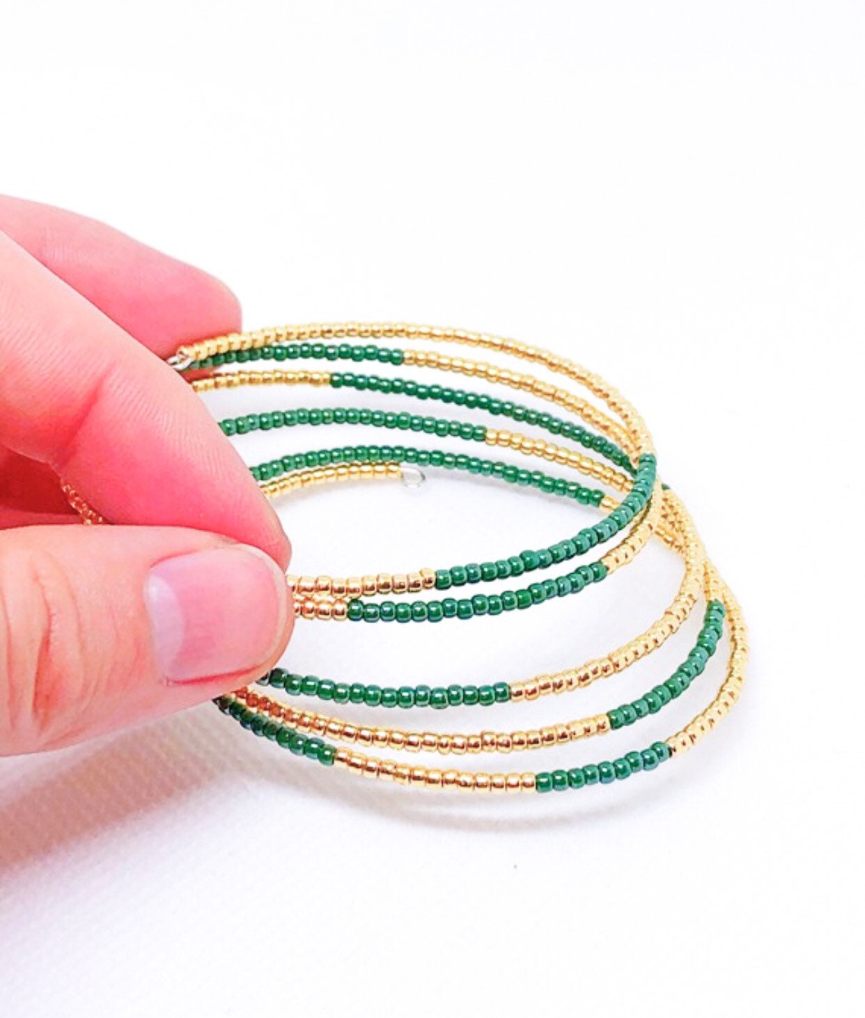 Dark green memory wire bracelet