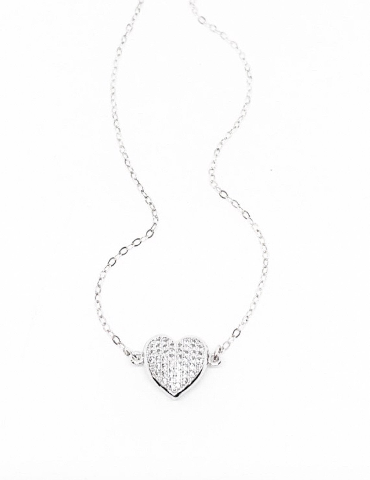Silver rhinestone heart necklace