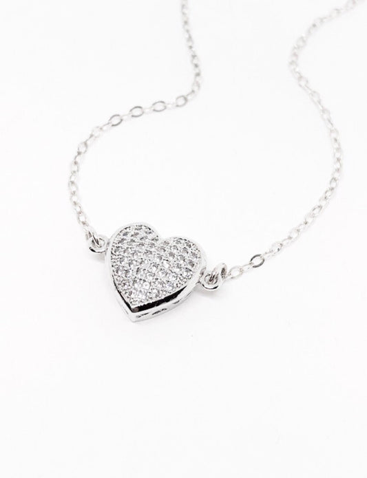 Silver rhinestone heart necklace