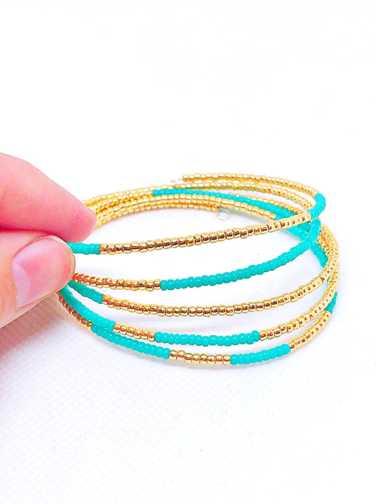 Turquoise wrap memory wire bracelet