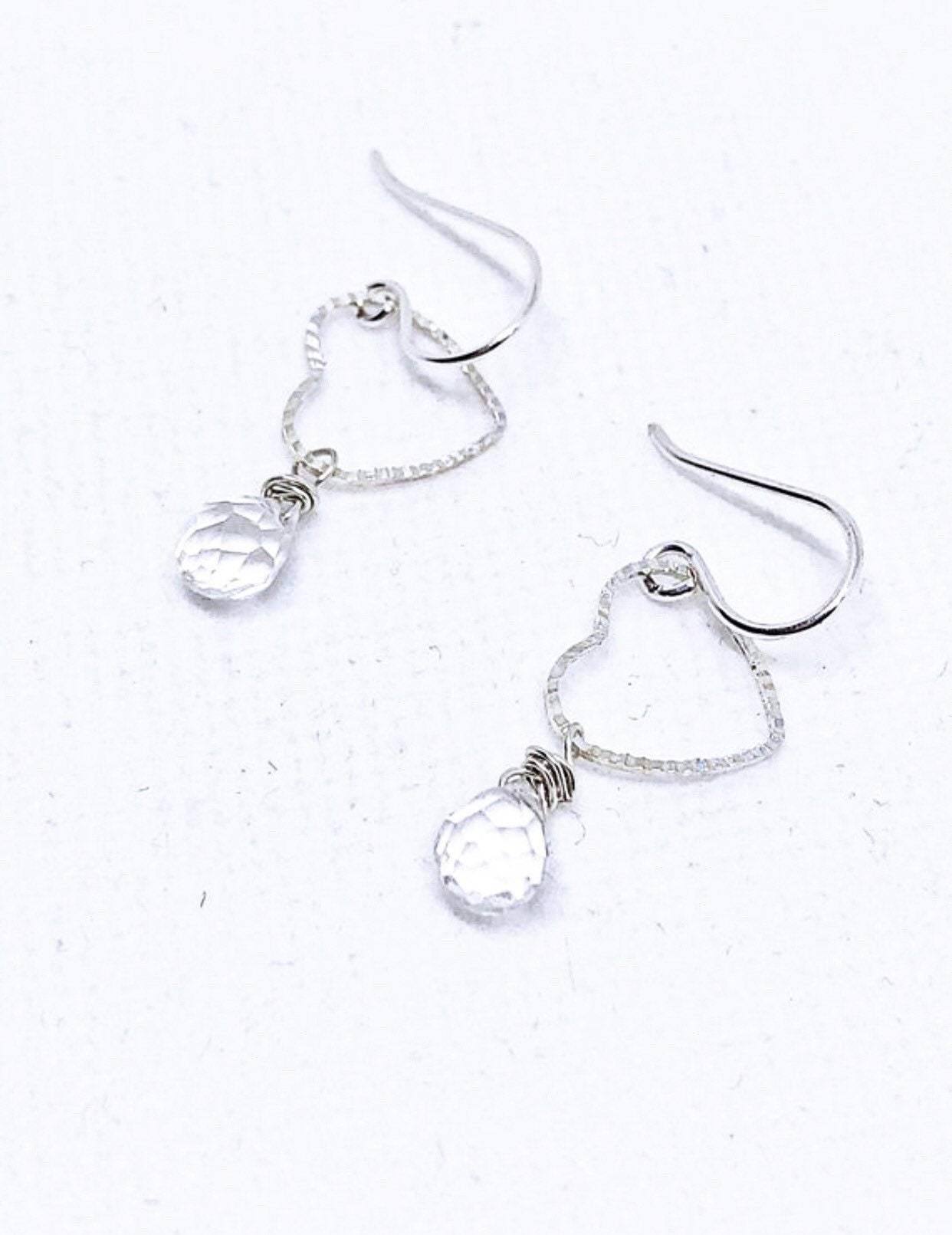 Silver heart with quartz teardrop