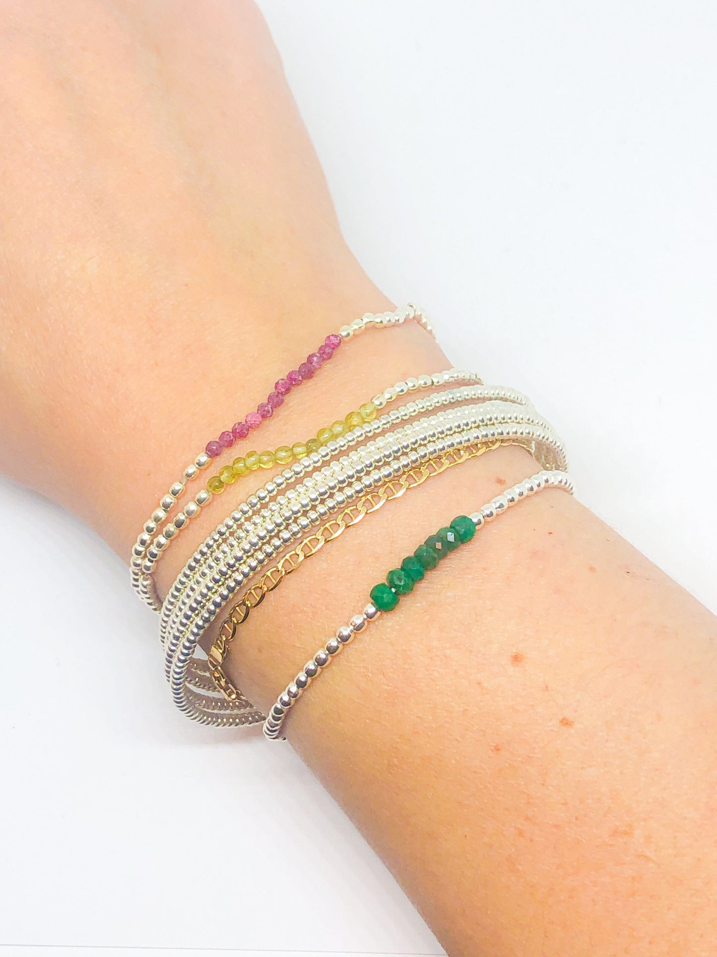 Memory wire bracelet with silver beads